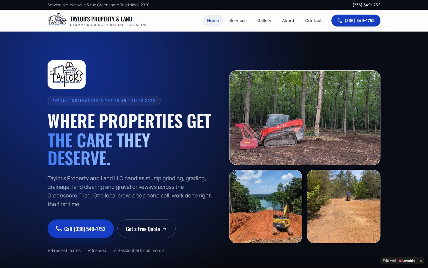 Taylor's Property & Land — Stump grinding · Land clearing